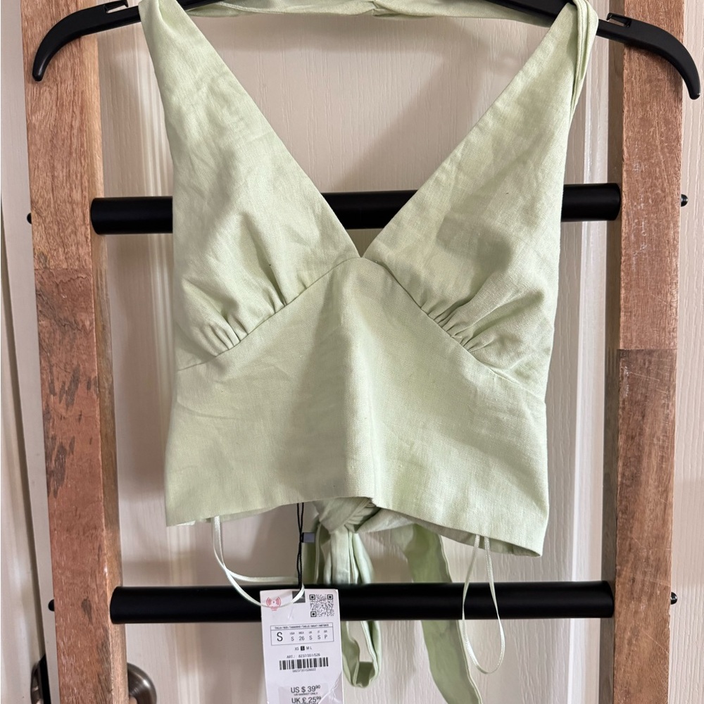 Zara Green Linen Crop Top